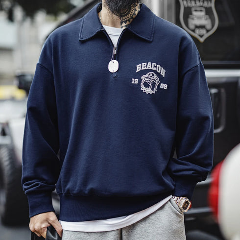 Vintage Embroidered Half-Zip Sweatshirt – Casual Spring Hoodie with Collar